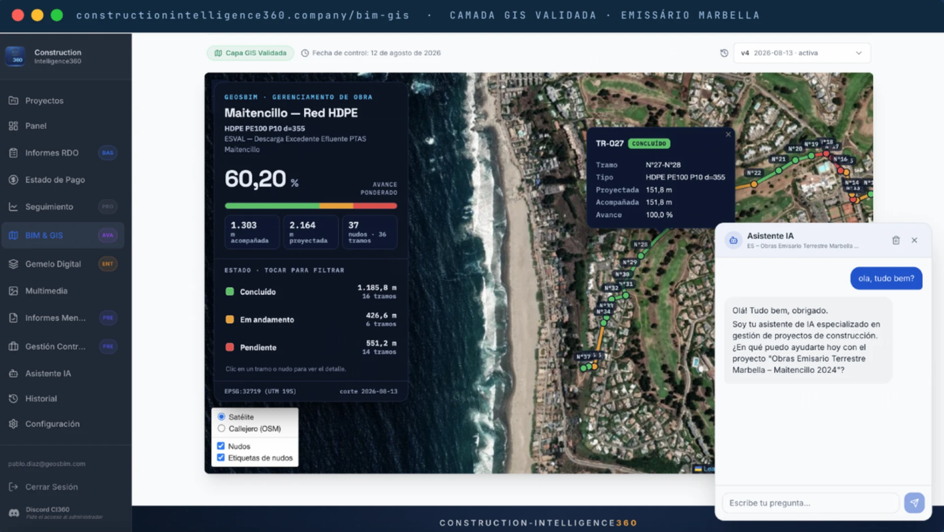 FOTO PENDENTE — captura do mapa QGIS Cloud de uma obra linear
